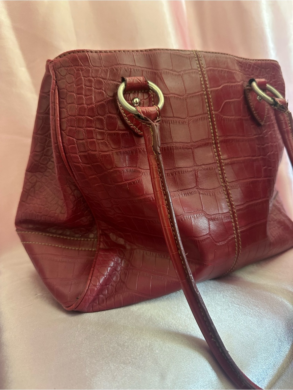 Croco-Embossed Red Tote Bag - Women's Shoulder Bag